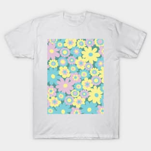 80s pastel retro flowers, pastel pink, pastel green, pastel yellow, lilac, 60s retro pattern, groovy florals T-Shirt